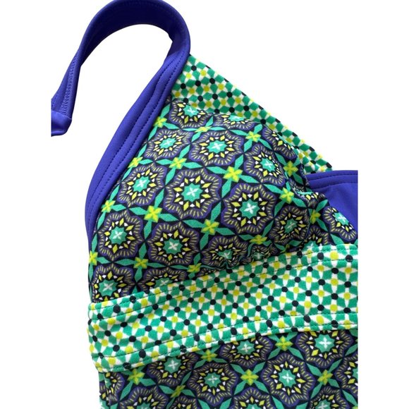 Prana Womens XS One-Piece Swimsuit With Blue Green & Yellow Geometric Print Halt - Picture 4 of 12